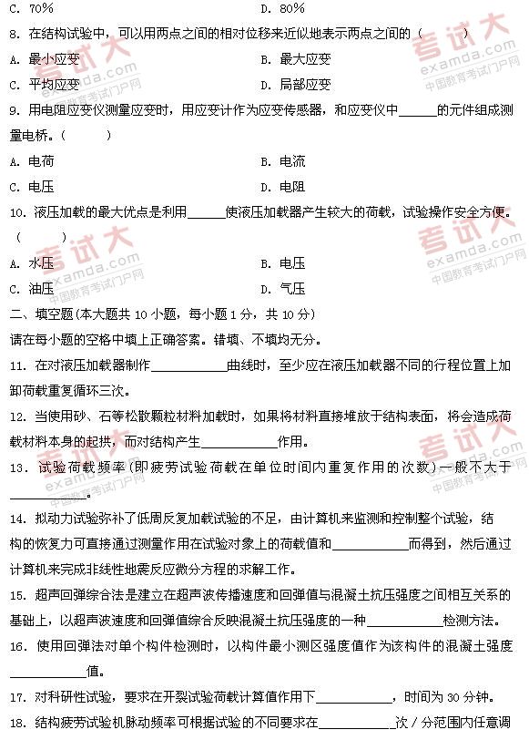 全国2011年1月高等教育自考建筑结构试验试题(图2) 全国2011年1月高等教育自考建筑结构试验试题(图2)