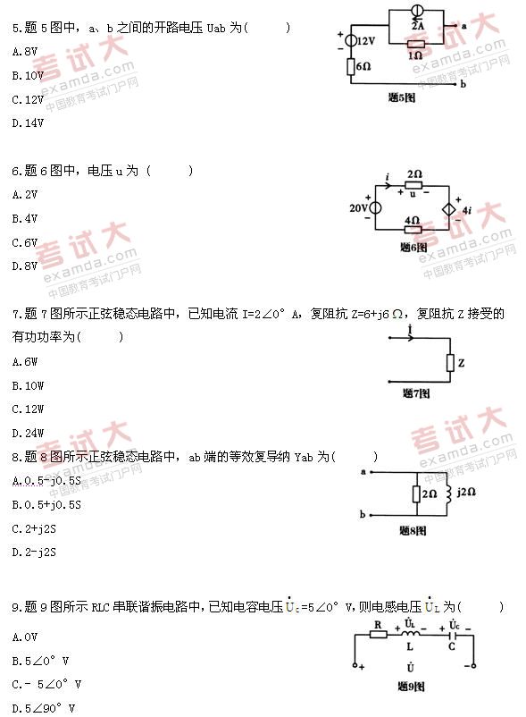 全国2010年10月高等教育自考电工原理试题(图2) 全国2010年10月高等教育自考电工原理试题(图2)